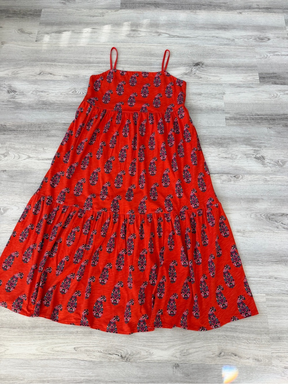 Boden Red Paisley-Print Tiered Midi Dress